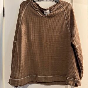 ANDREE BY UNIT Waffle Knit Brown Crewneck Sweater